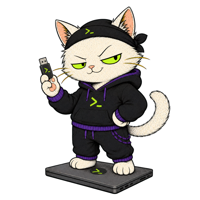 BYTE, personaje de eve.devs, con un USB