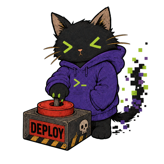 Eva presionando el botón de deploy con su hoodie